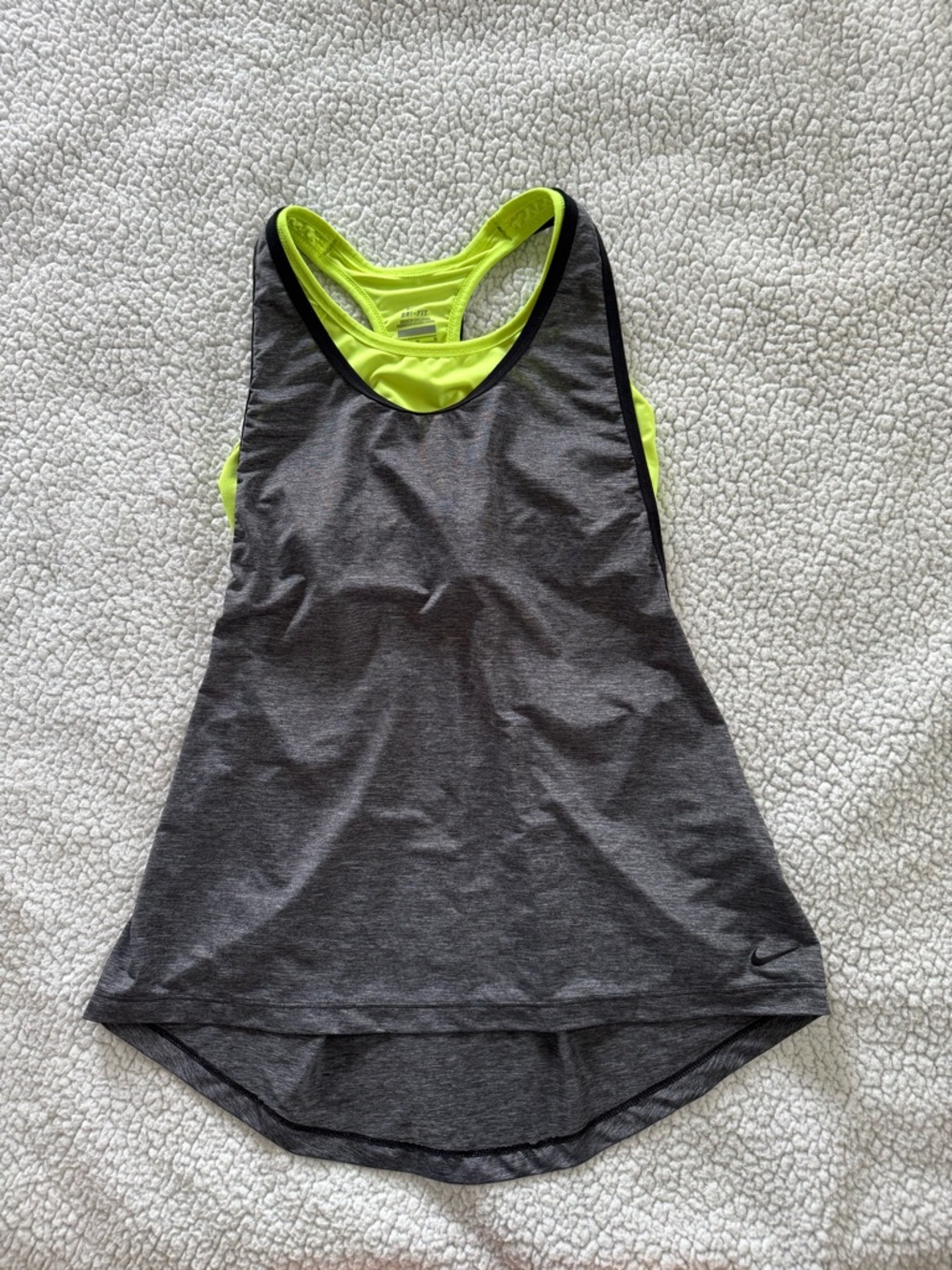 Nike Women’s Gray Tank Top With Attached Neon Yellow Sports Bra